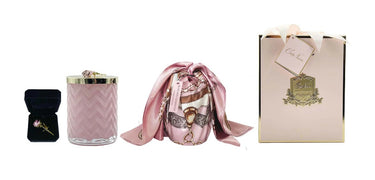 Cote Noire - Herringbone Candle With Scarf - Pink - Rose lid - Charente Rose - HCG04